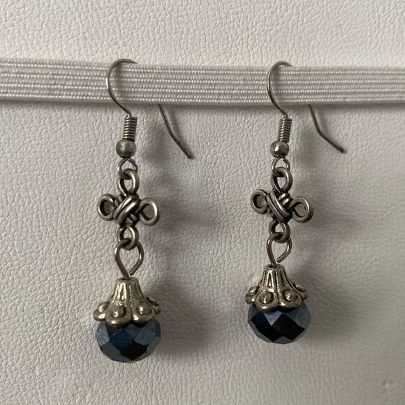 Women’s Drop Earrings Metal Navy Ornate Design - Picture 1 of 2